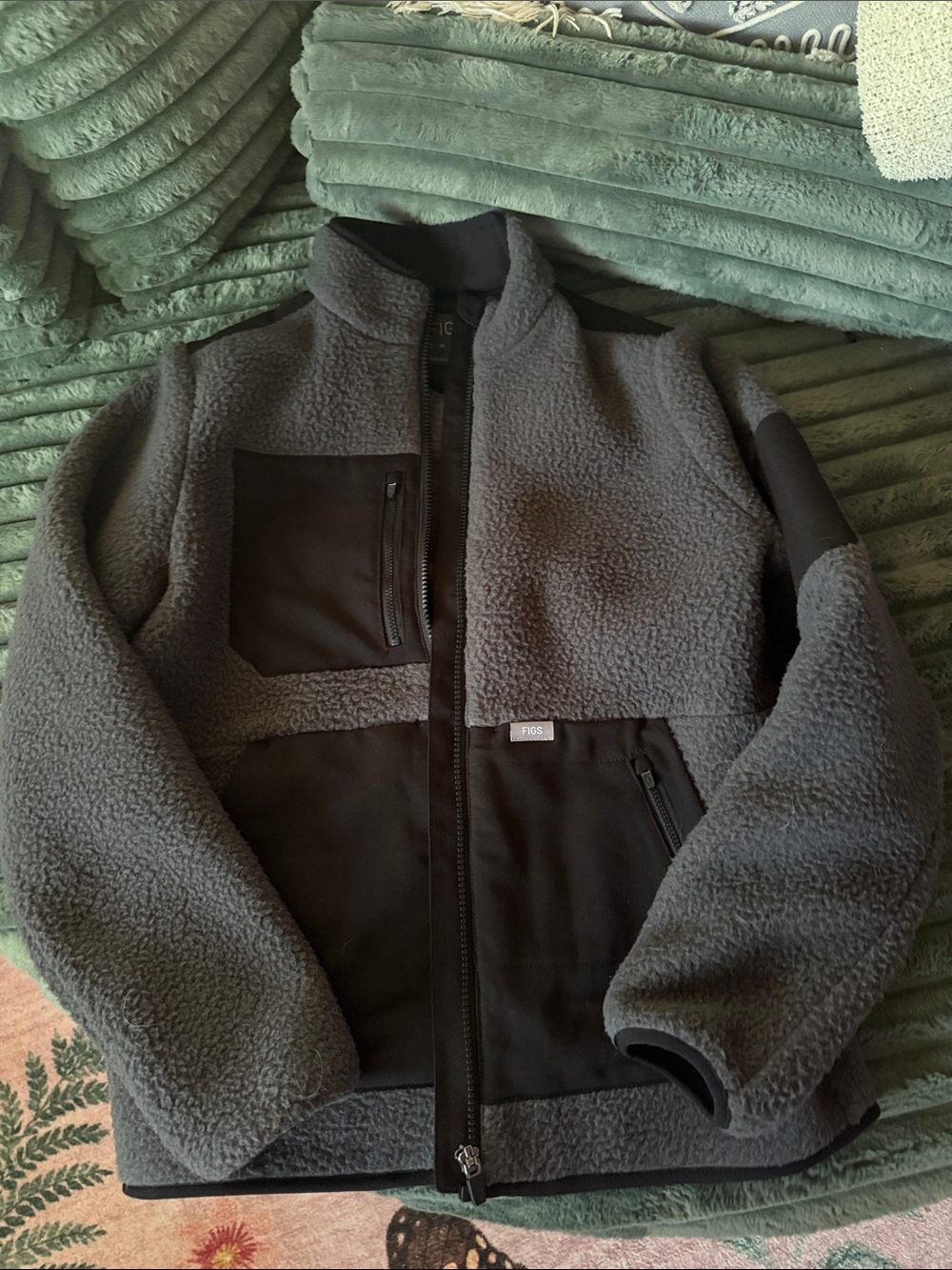 Figs Men's Dark Gray Sherpa Jacket with Black Trim